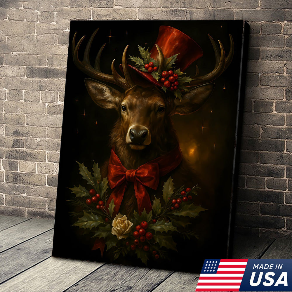 Christmas Deer Canvas Wall Art – Rustic Holiday Decor for Cabin & Lodge