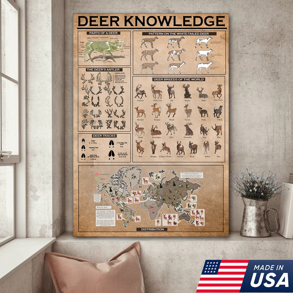 Deer Knowledge Canvas – Anatomy, Antlers, Tracks & Breeds Educational Wall Art