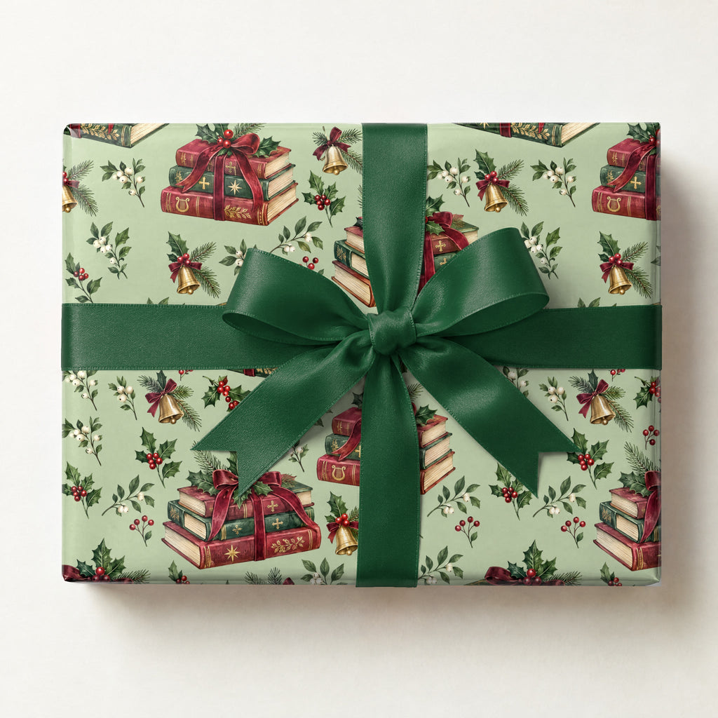 Carol Book Stack Wrapping Paper