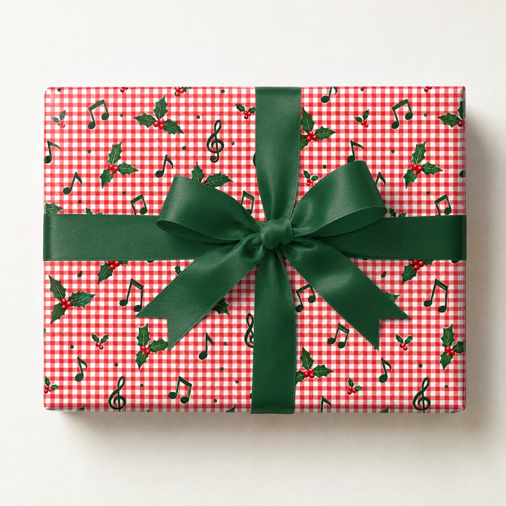 Red Gingham Music Note Wrapping Paper