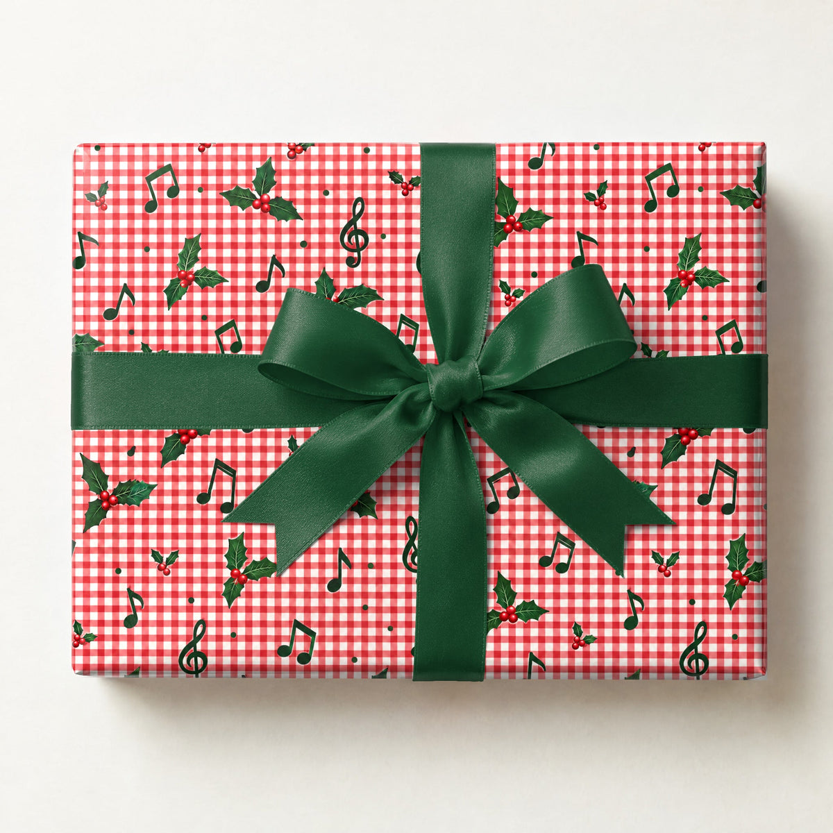 Red Gingham Music Note Wrapping Paper