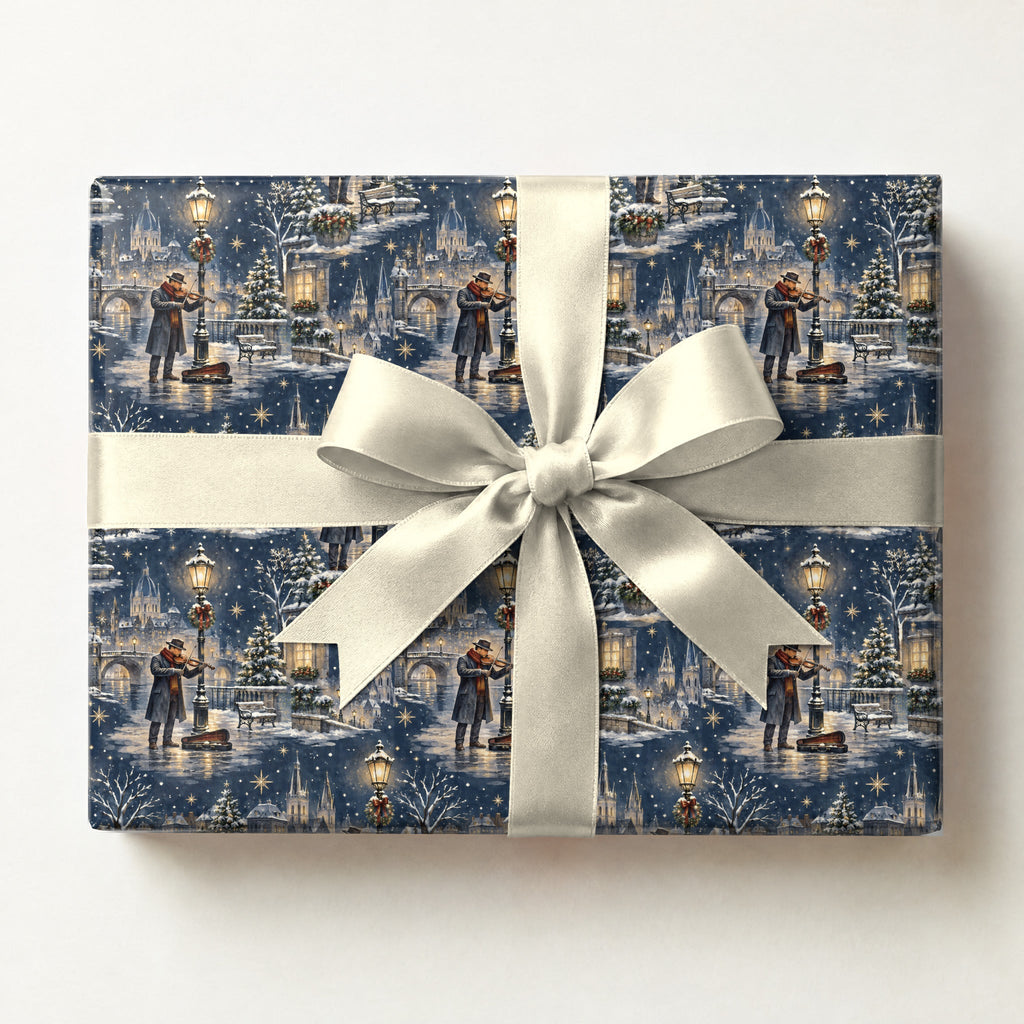 Snowy Street Musician Wrapping Paper