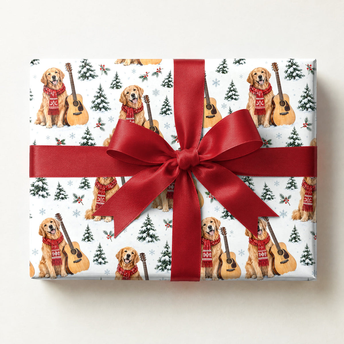 Golden Retriever Guitar Christmas Wrapping Paper