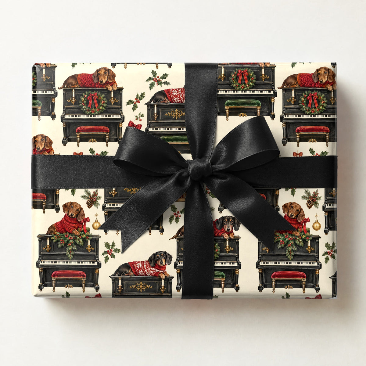 Dachshund Piano Christmas Wrapping Paper