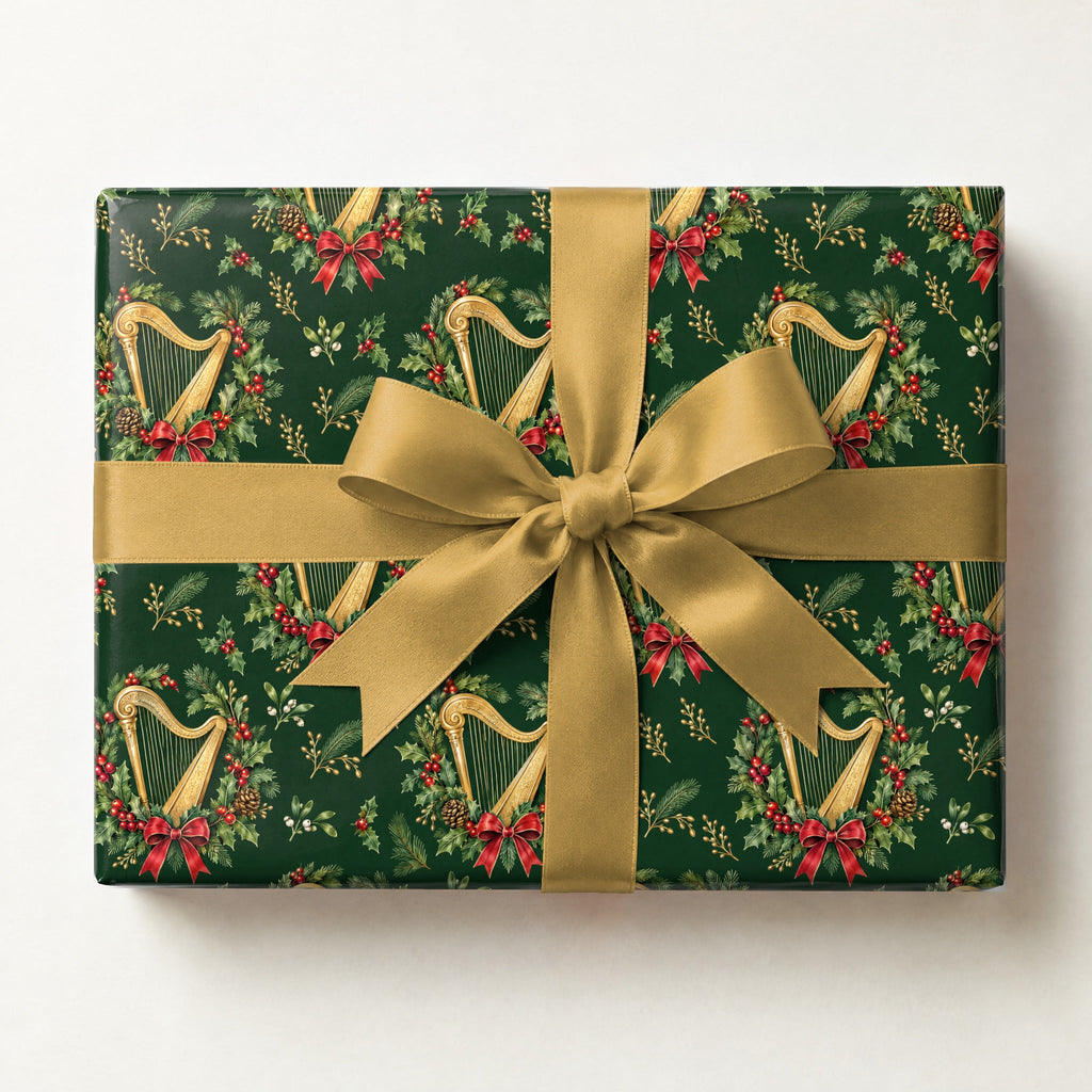 Harp Holly Wreath Wrapping Paper