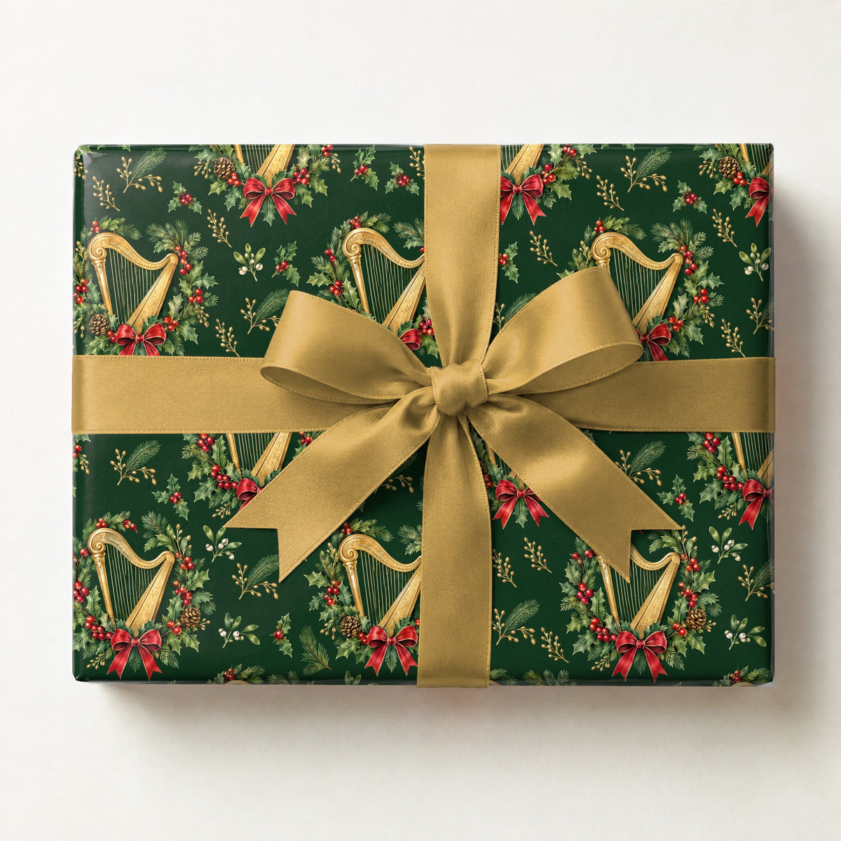 Harp Holly Wreath Wrapping Paper