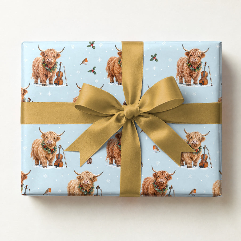 Highland Cow Fiddle Christmas Wrapping Paper