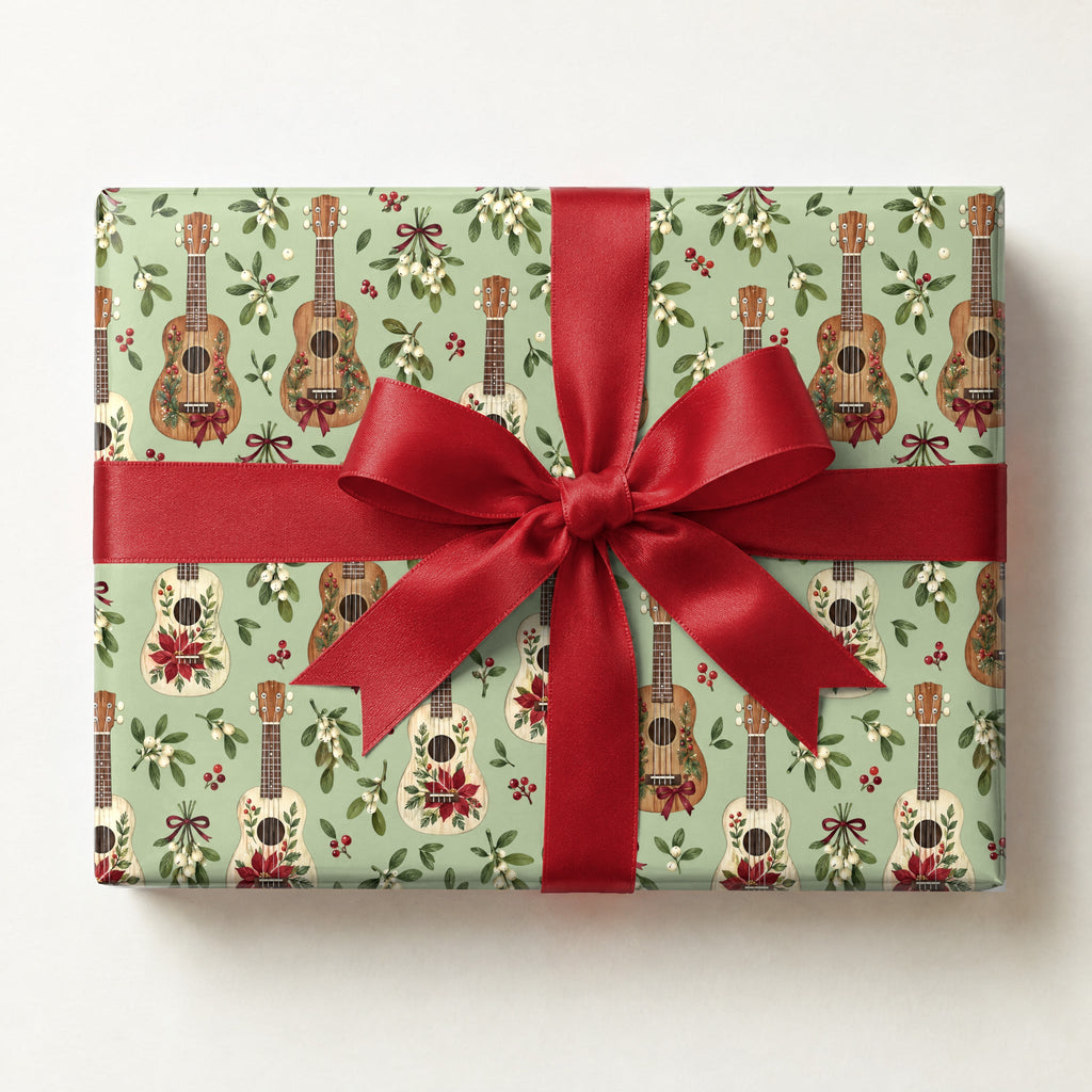 Ukulele Mistletoe Scatter Wrapping Paper