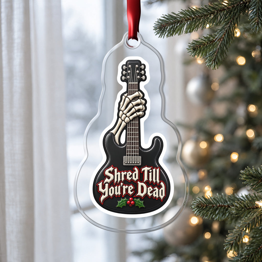Shred Till You're Dead Skeleton Guitar Christmas Ornament
