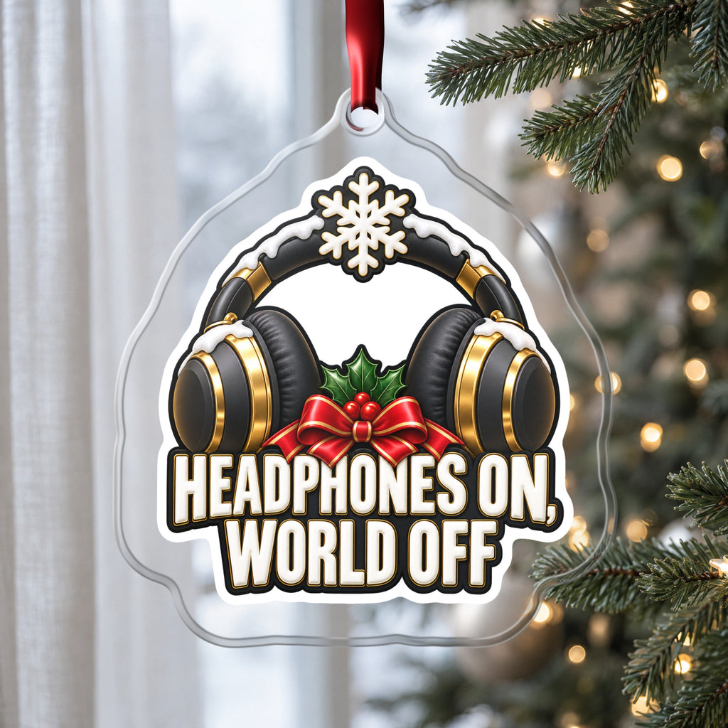 Headphones On, World Off Christmas Ornament
