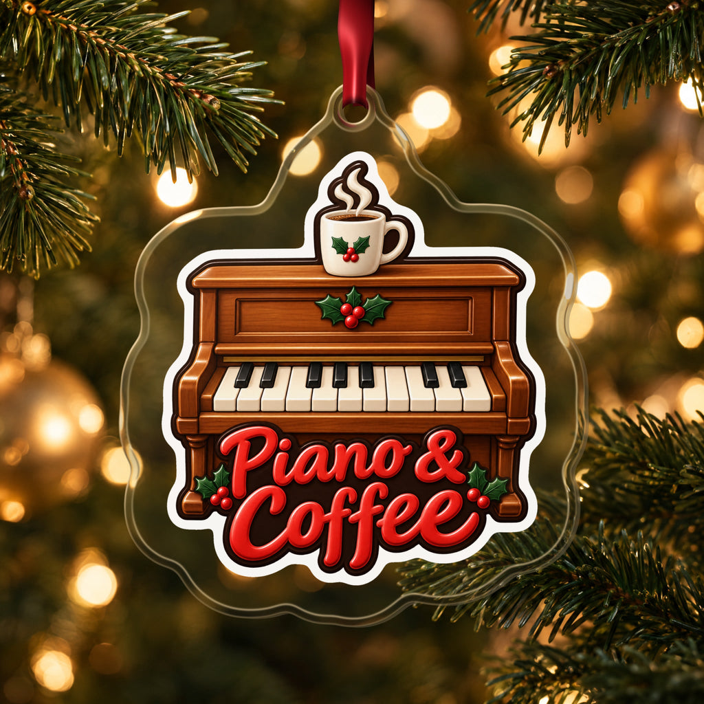 Piano & Coffee Christmas Ornament for Pianists