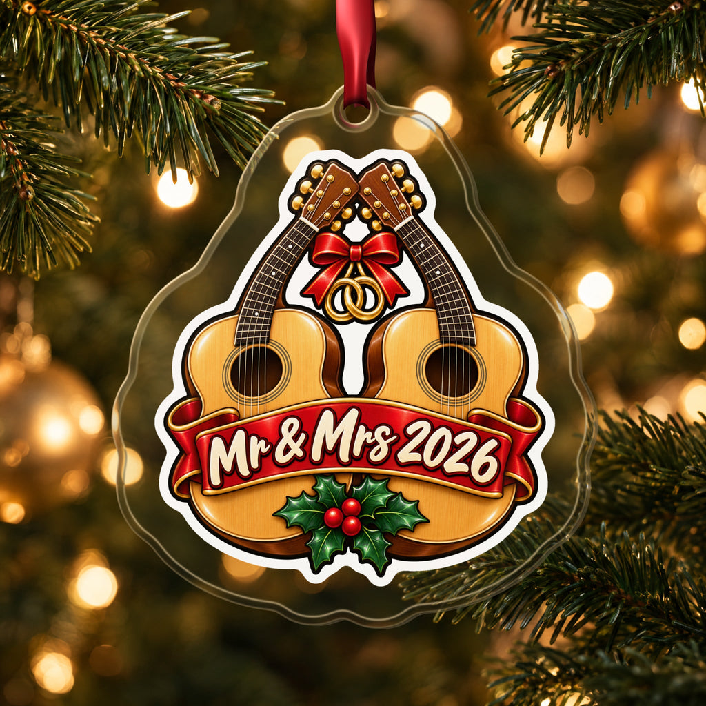 Mr & Mrs First Christmas 2026 Guitar Ornament