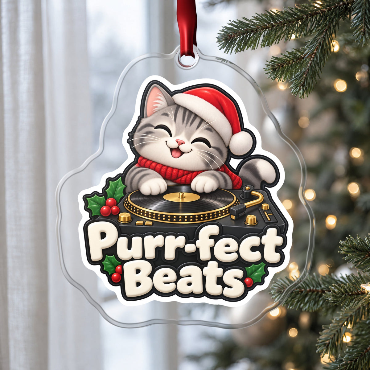 Purr-fect Beats Cat DJ Christmas Ornament