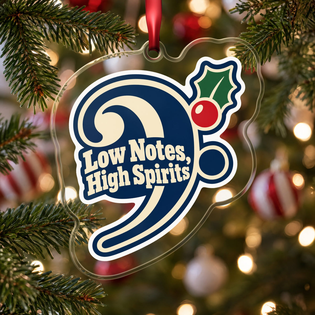 Low Notes, High Spirits Bass Clef Christmas Ornament