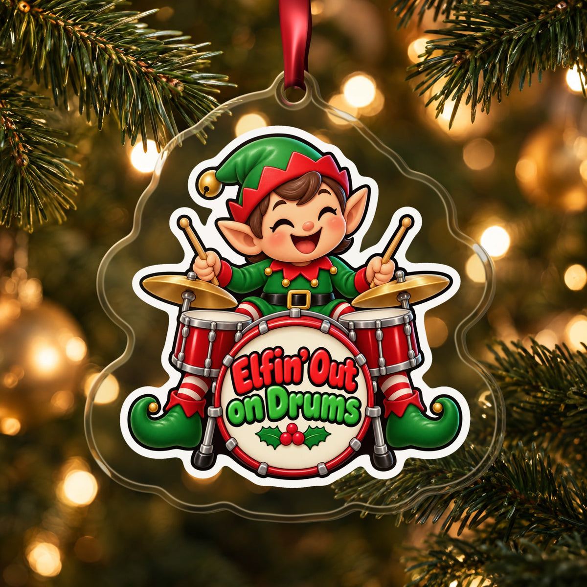 Elfin' Out on Drums Elf Drummer Christmas Ornament