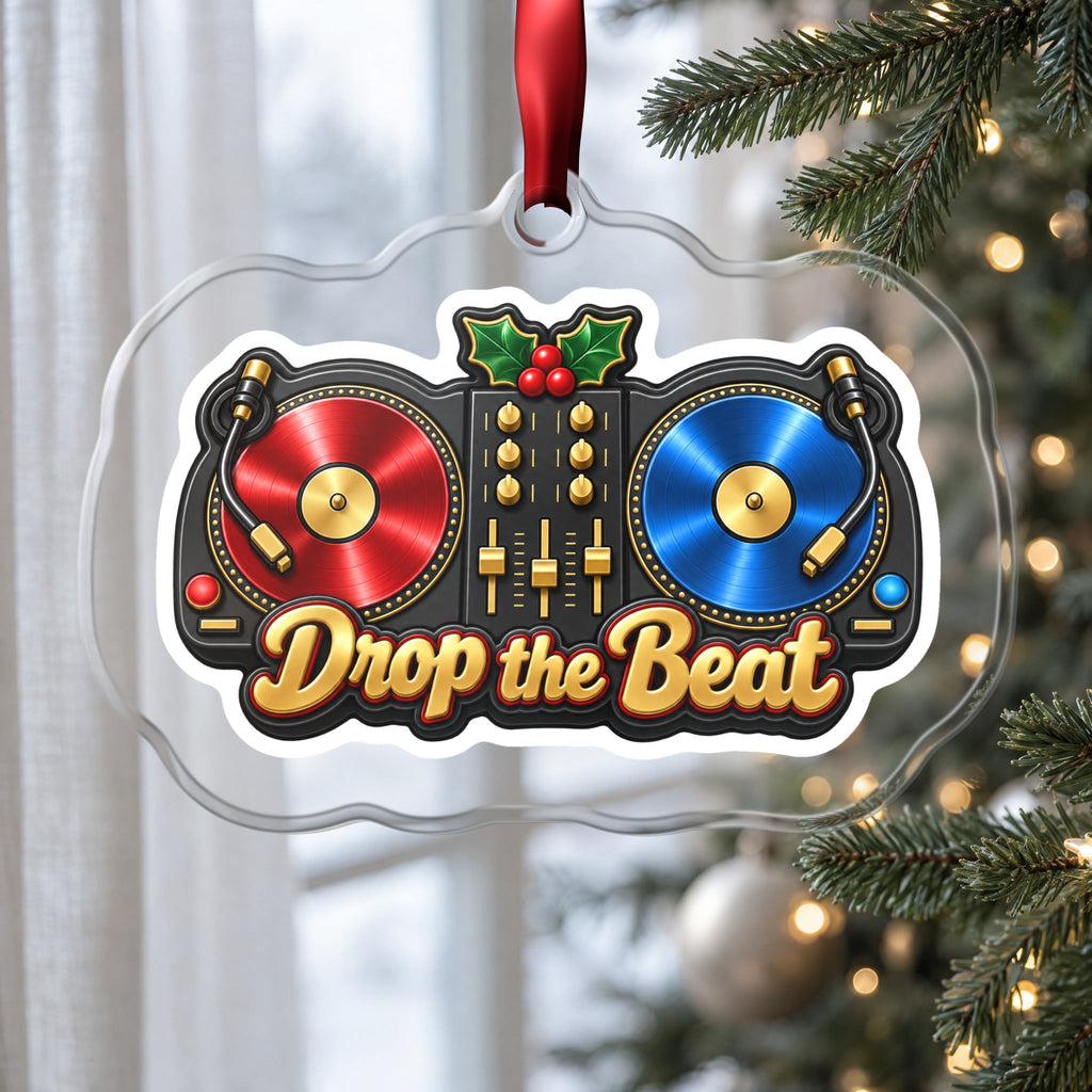 Drop the Beat DJ Turntables Christmas Ornament
