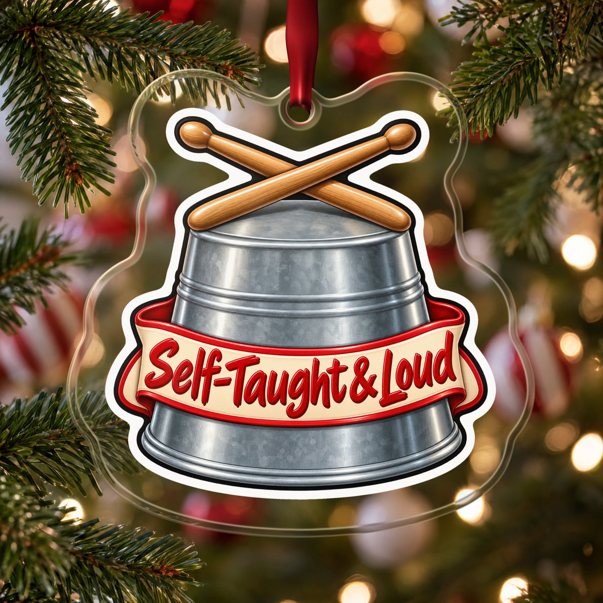 Self-Taught & Loud Bucket Drummer Christmas Ornament