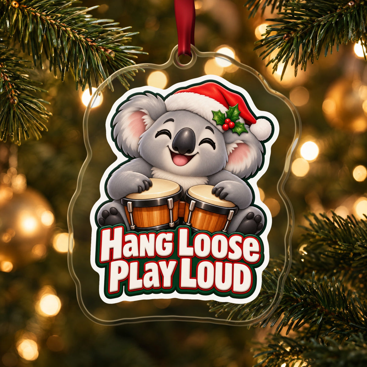 Hang Loose, Play Loud Koala Bongo Christmas Ornament
