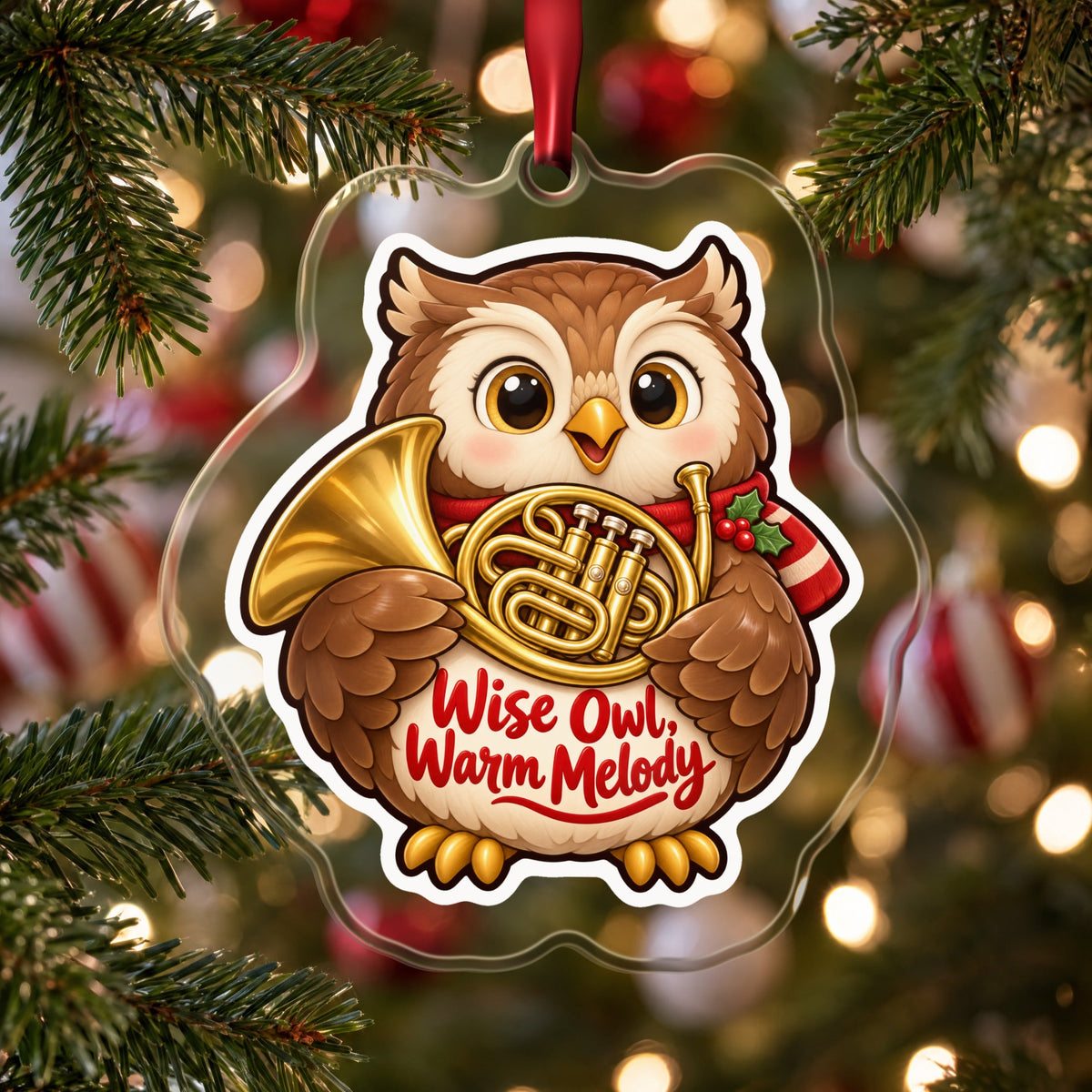 Wise Owl, Warm Melody French Horn Christmas Ornament