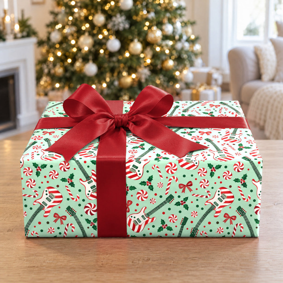 Candy Cane Guitars Wrapping Paper