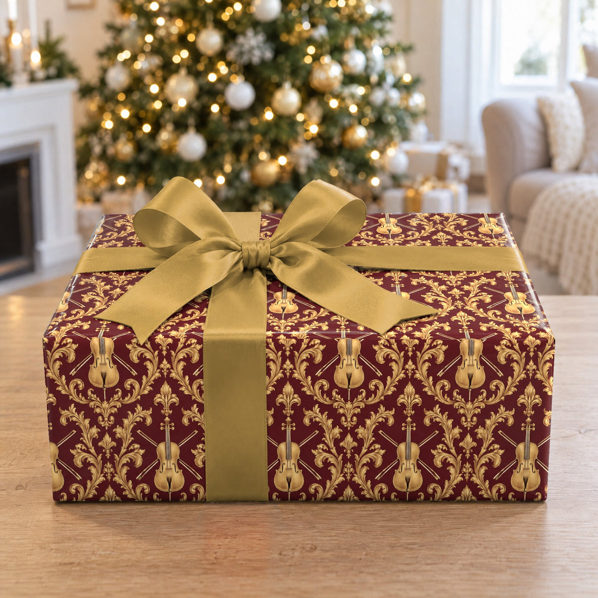 Crimson Cello Scrollwork Wrapping Paper