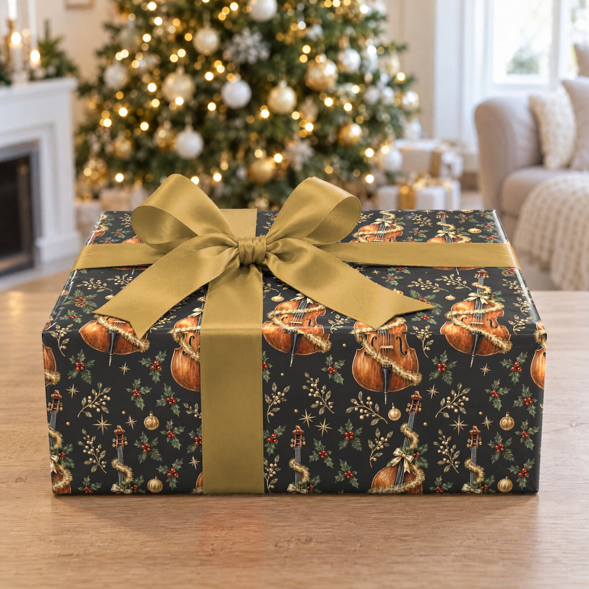 Upright Bass and Tinsel Wrapping Paper