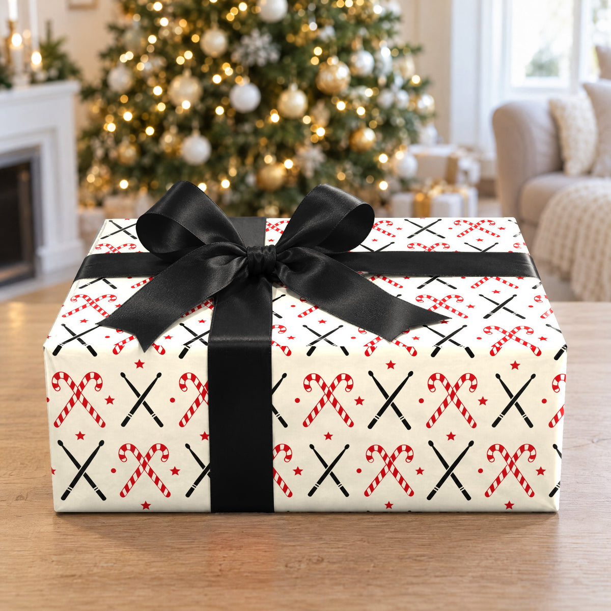 Drumstick Candy Cane Cross Wrapping Paper