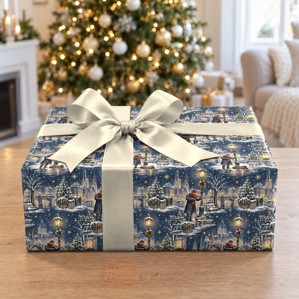 Snowy Street Musician Wrapping Paper