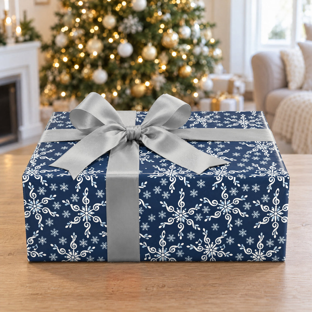 Treble Clef Snowflakes Wrapping Paper
