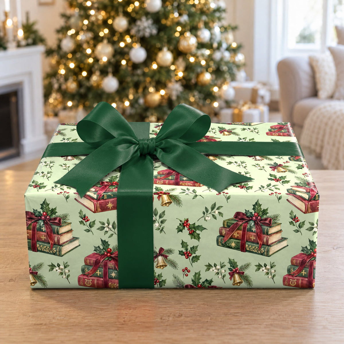 Carol Book Stack Wrapping Paper