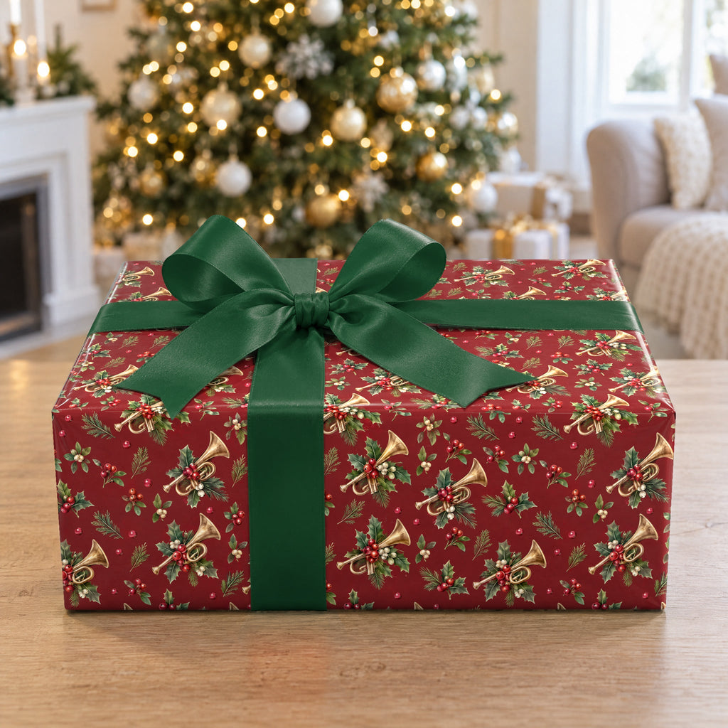 Cranberry Brass Sprig Wrapping Paper