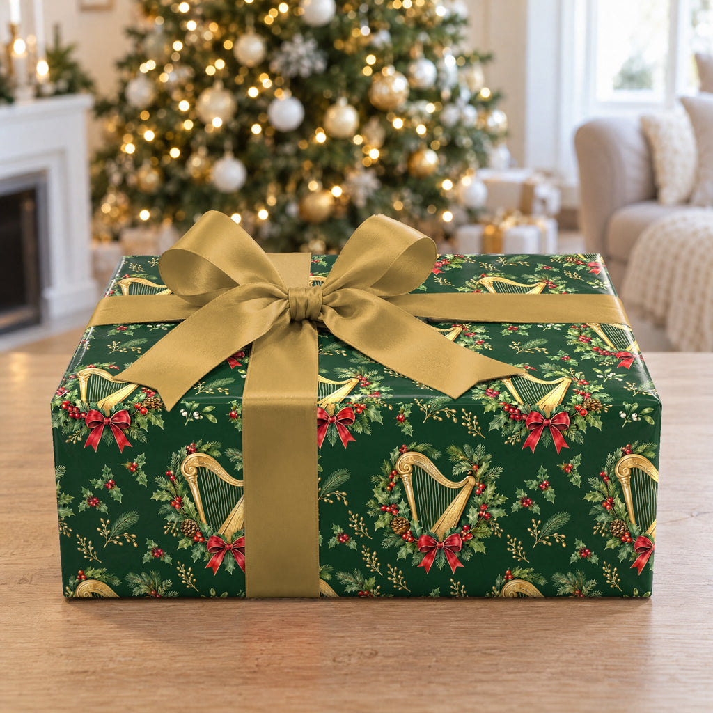 Harp Holly Wreath Wrapping Paper