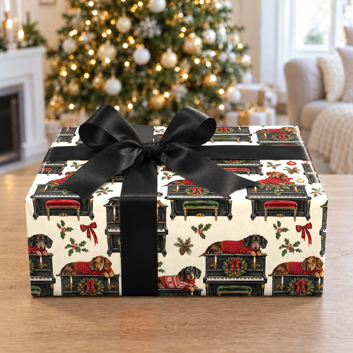 Dachshund Piano Christmas Wrapping Paper