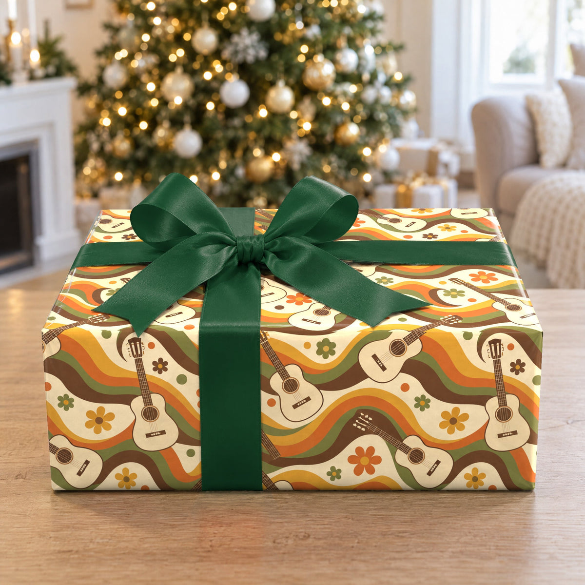 Groovy Guitar Waves Retro Wrapping Paper