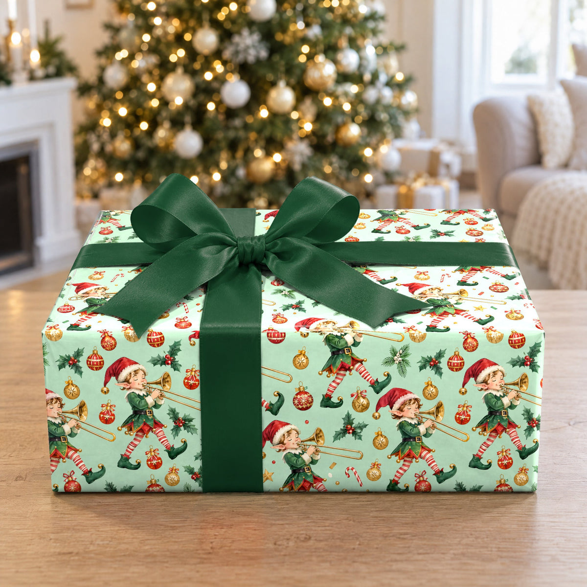 Elf Trombone Parade Wrapping Paper