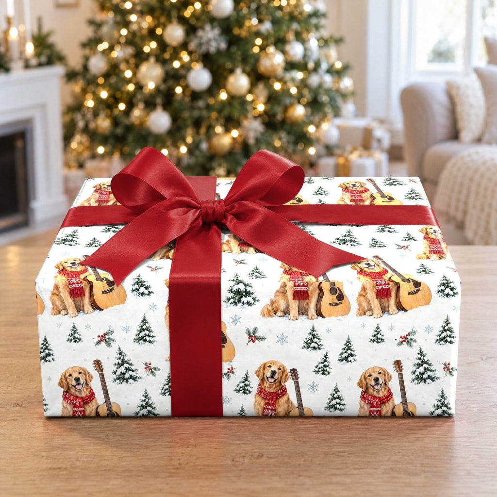 Golden Retriever Guitar Christmas Wrapping Paper