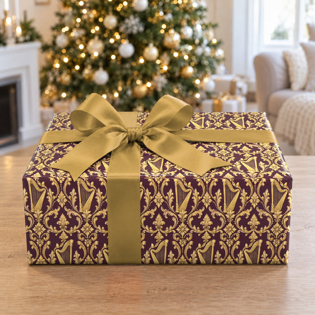 Plum Harp Brocade Wrapping Paper