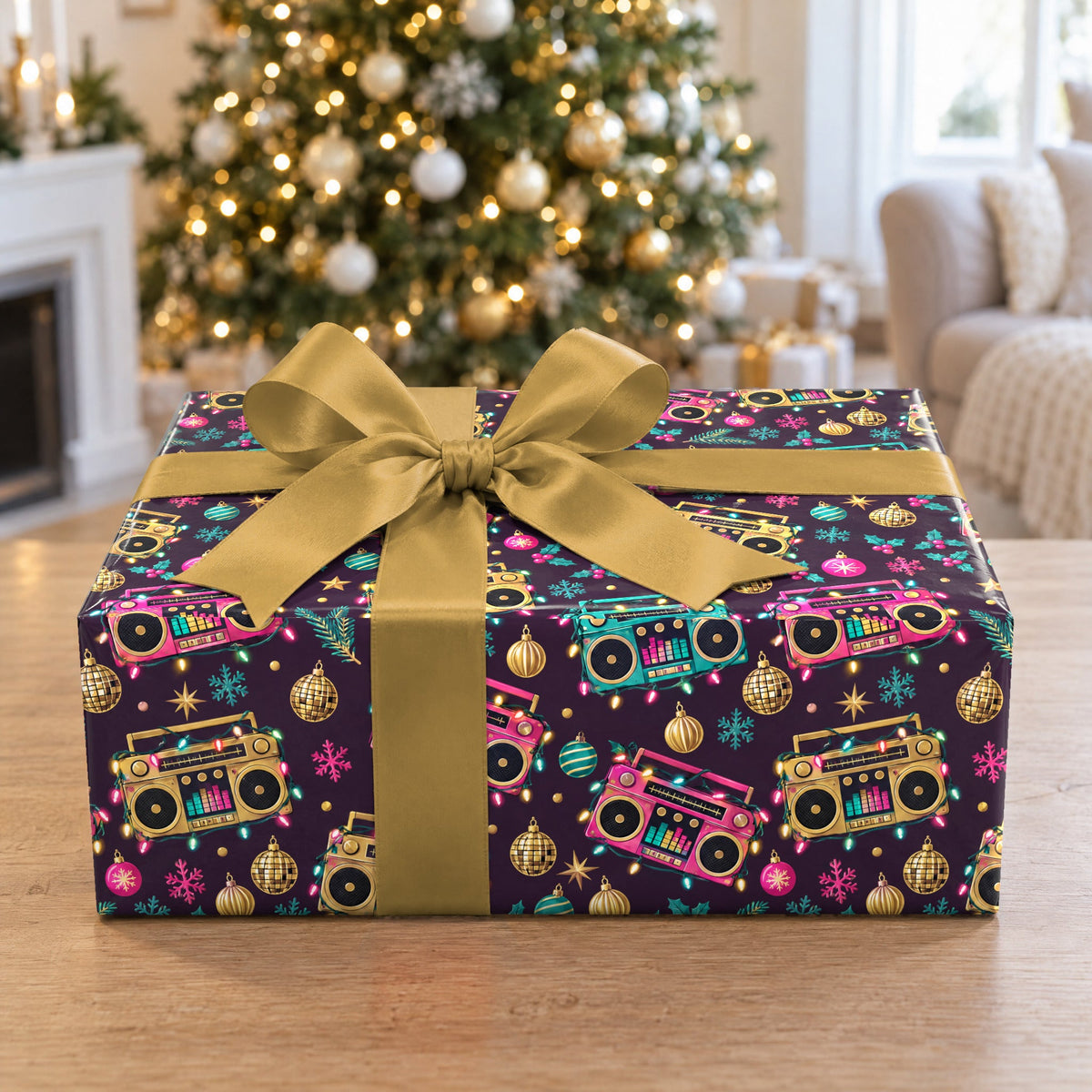 Holiday Boombox Glow Wrapping Paper