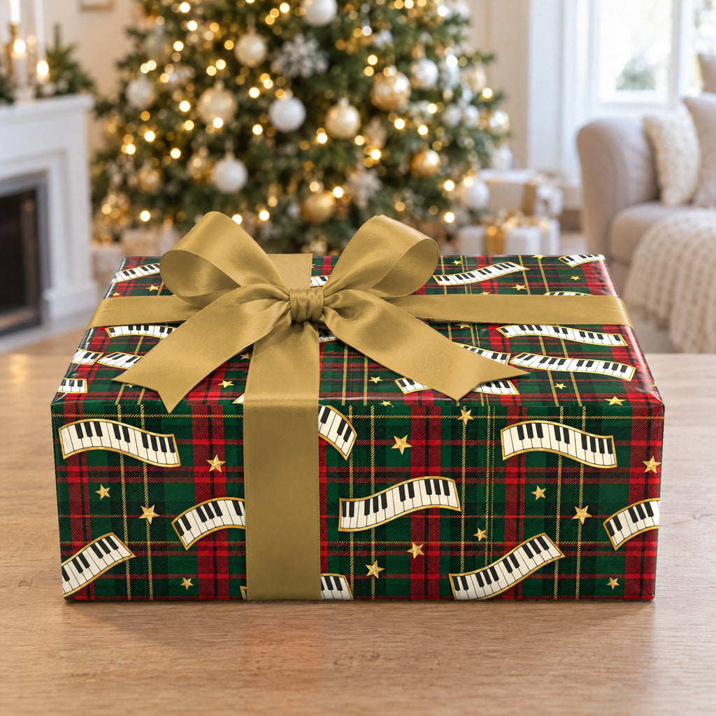 Holiday Plaid Piano Keys Wrapping Paper