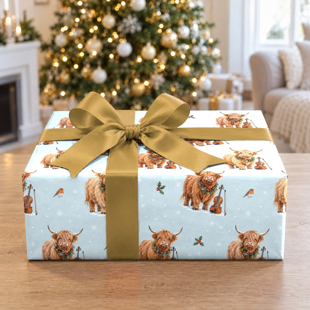 Highland Cow Fiddle Christmas Wrapping Paper
