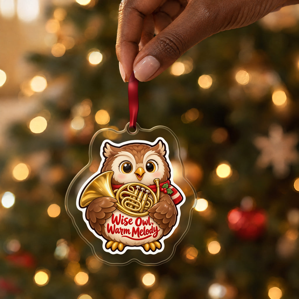 Wise Owl, Warm Melody French Horn Christmas Ornament