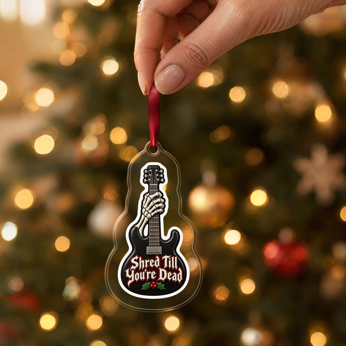 Shred Till You're Dead Skeleton Guitar Christmas Ornament