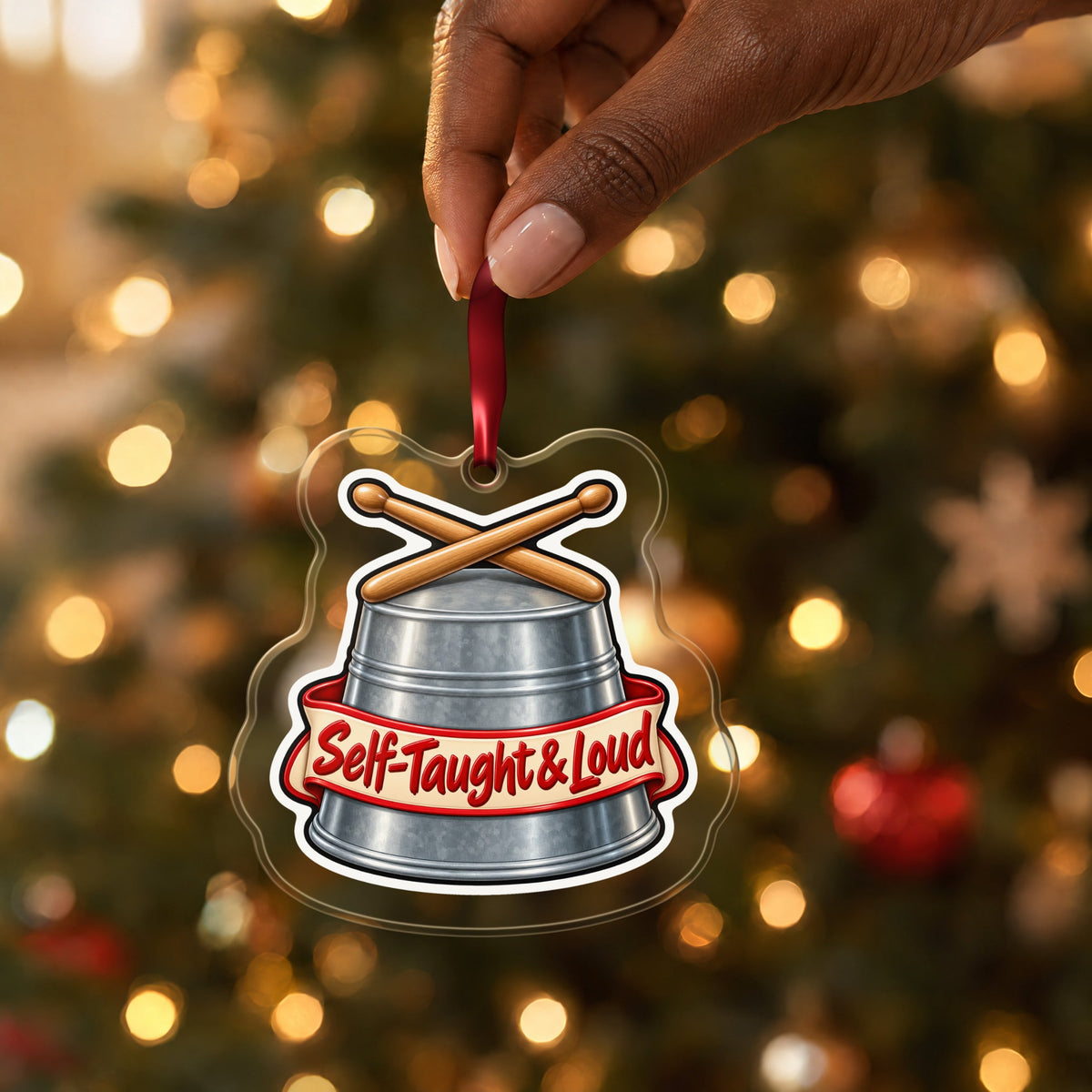 Self-Taught & Loud Bucket Drummer Christmas Ornament