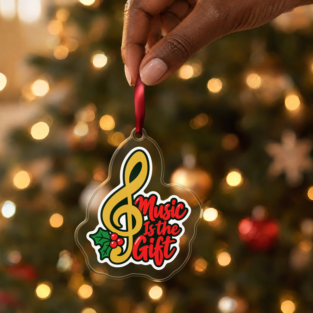 Music Is the Gift Treble Clef Christmas Ornament