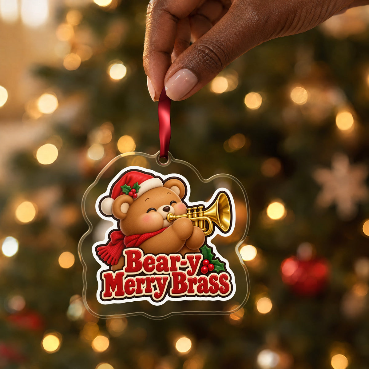 Bear-y Merry Brass Teddy Bear Trumpet Christmas Ornament