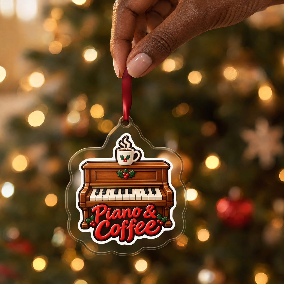 Piano & Coffee Christmas Ornament for Pianists