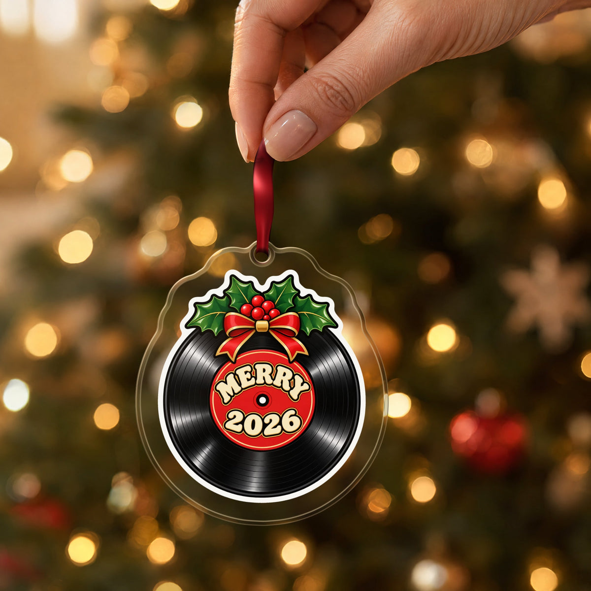 Merry 2026 Vinyl Record Christmas Ornament