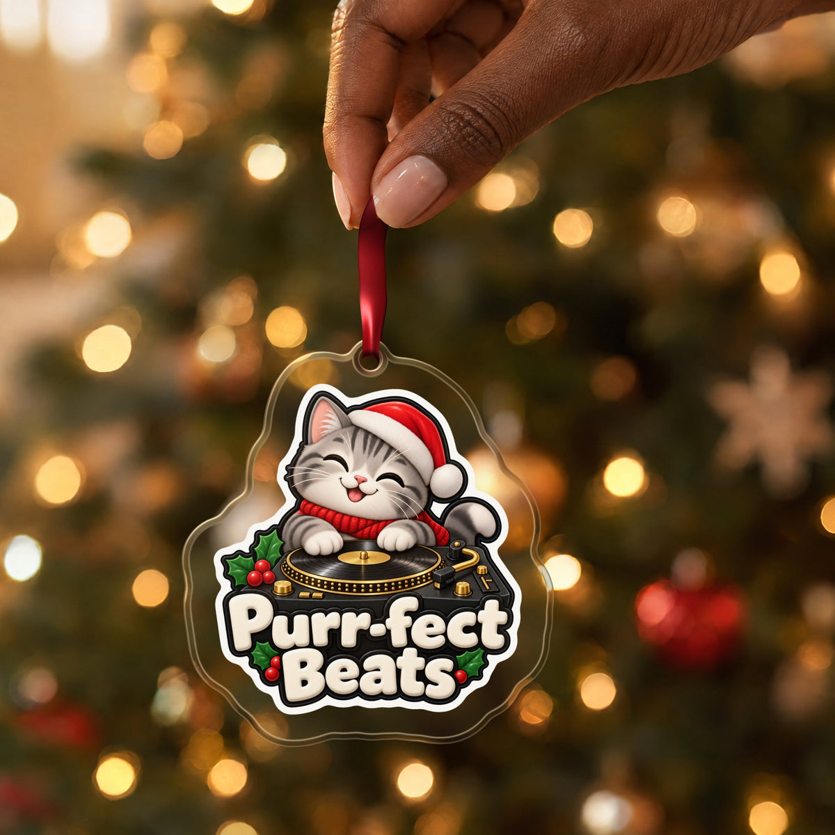 Purr-fect Beats Cat DJ Christmas Ornament