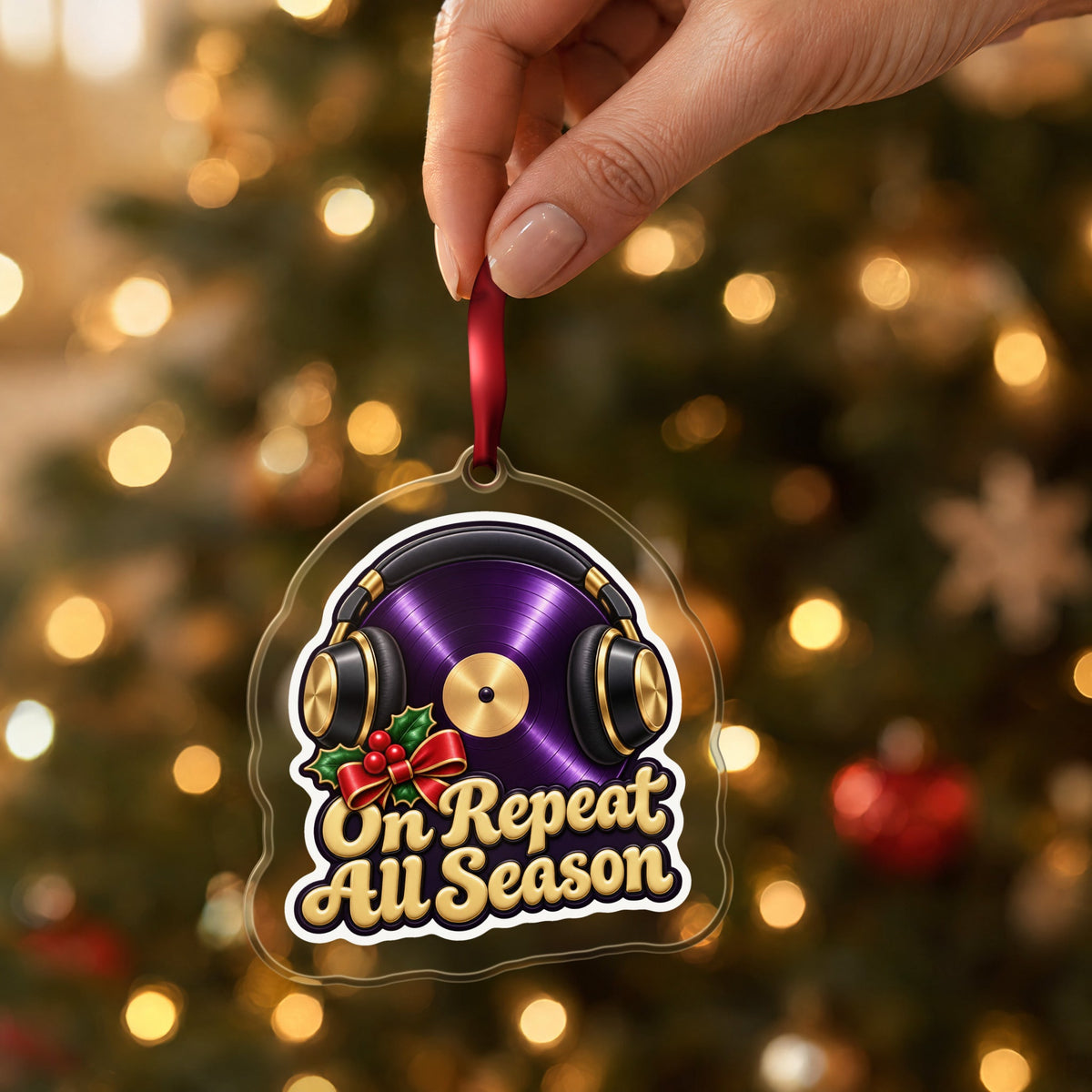 On Repeat Vinyl and Headphones Christmas Ornament
