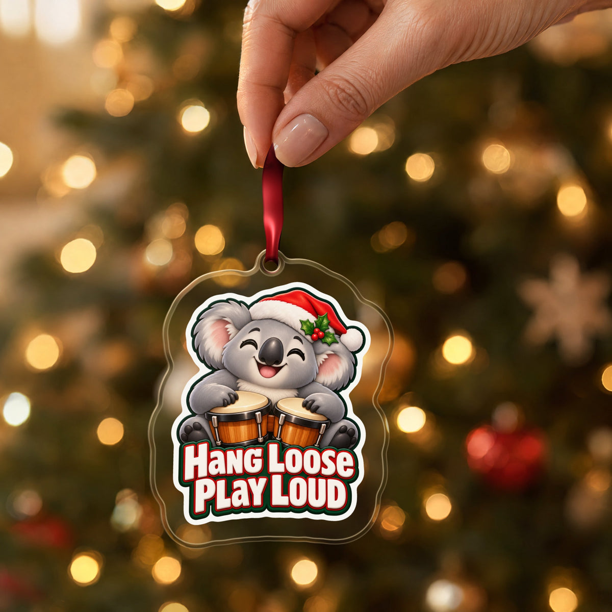 Hang Loose, Play Loud Koala Bongo Christmas Ornament